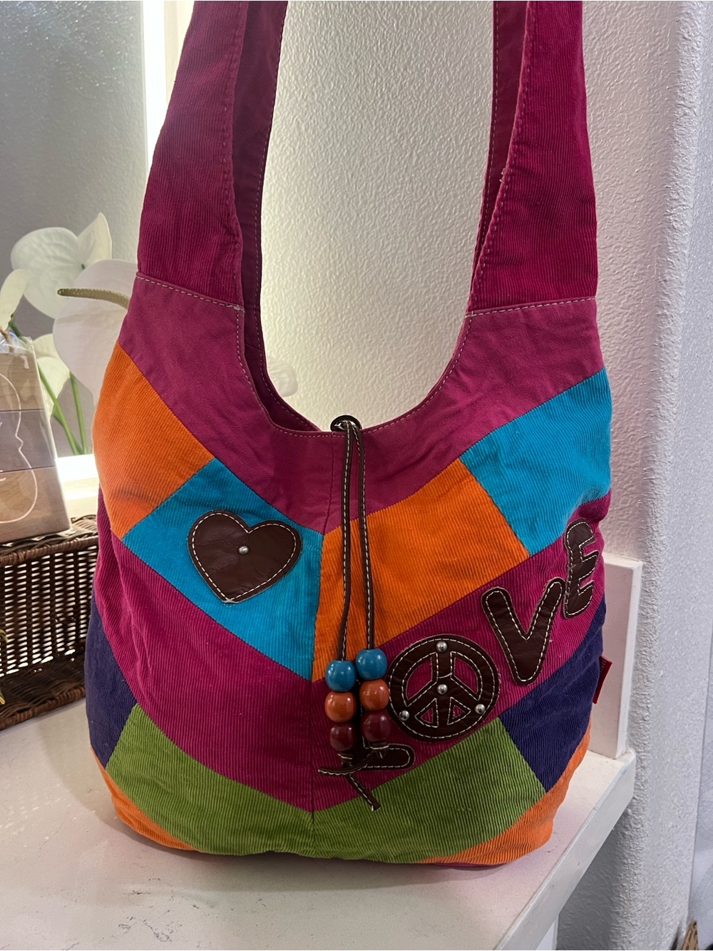 Colorblock 'Love' Patchwork Shoulder Bag - Pink Multicolor